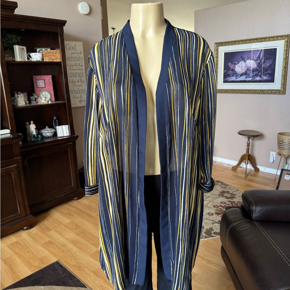 R&M Richards multicolored striped 3/4 sleeves open cardigan-size XLP